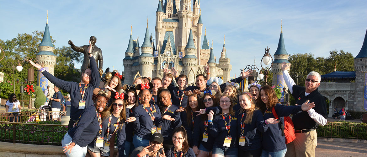 Students in front of the Magic Castle at Disney World